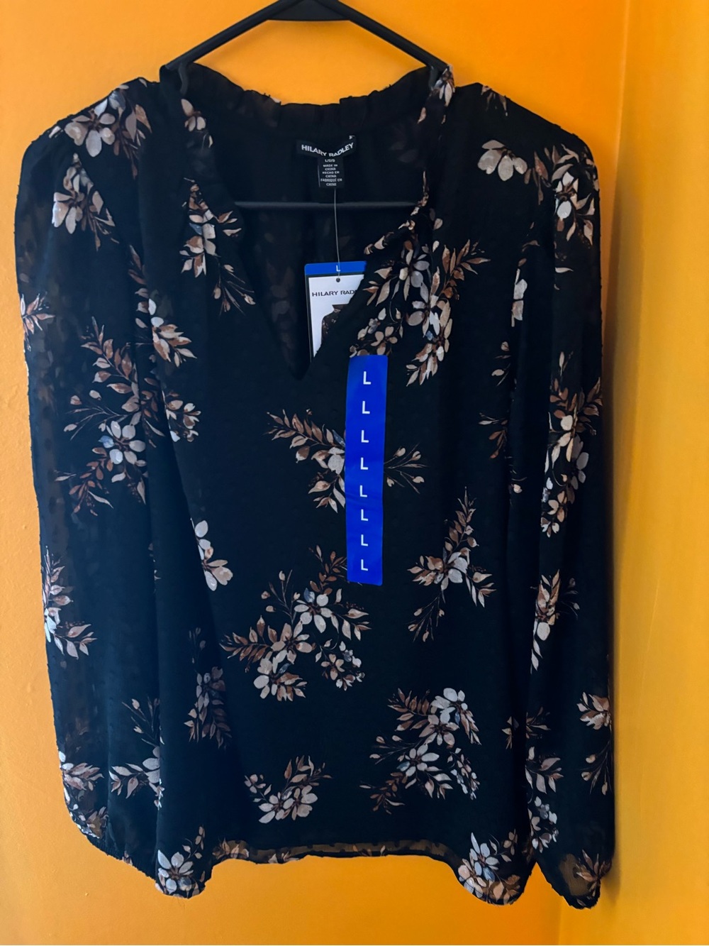 Hilary Radley Black Floral High-Neck Blouse